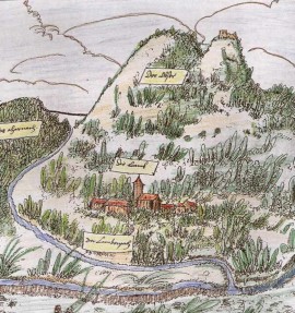 Lam a Ostrý s hradem na hraniční mapě z roku 1514