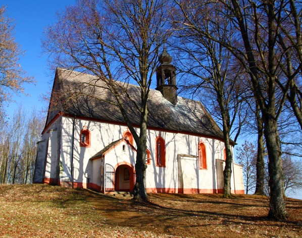 Kostel sv. Linharta a lípy na jižní straně