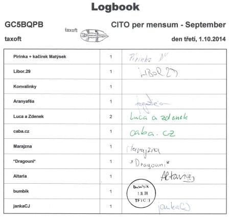 GC5BQPB - CITO per mensum - September - logbook třetí