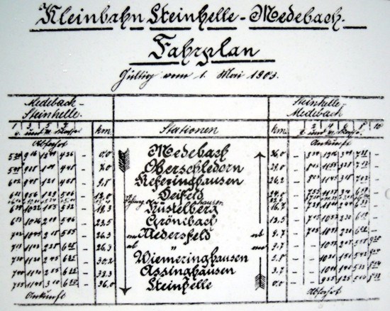 Fahrplan der Kleinbahn von 1903