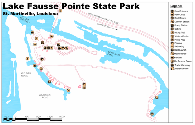 Layout map of Lake Fausse Pointe SP