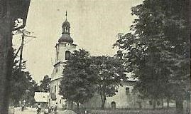 Pohled na kostel sv. Jana Křtitele v roce 1935.
