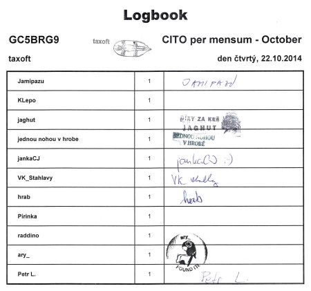 GC5BRG9 - CITO per mensum - October - logbook čtvrtý