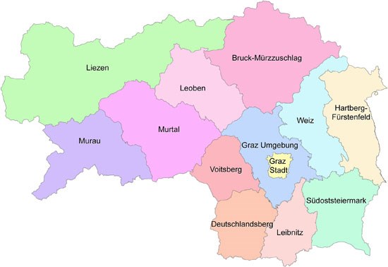 Karte der steirischen Bezirke
