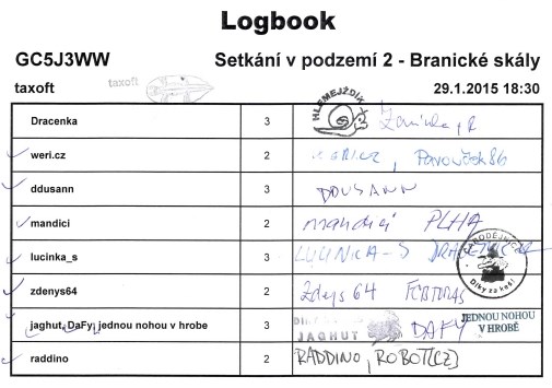 GC5J3WW - Setkání v podzemí 2 - Branické skály 1 a 1/2 - logbook 1/2